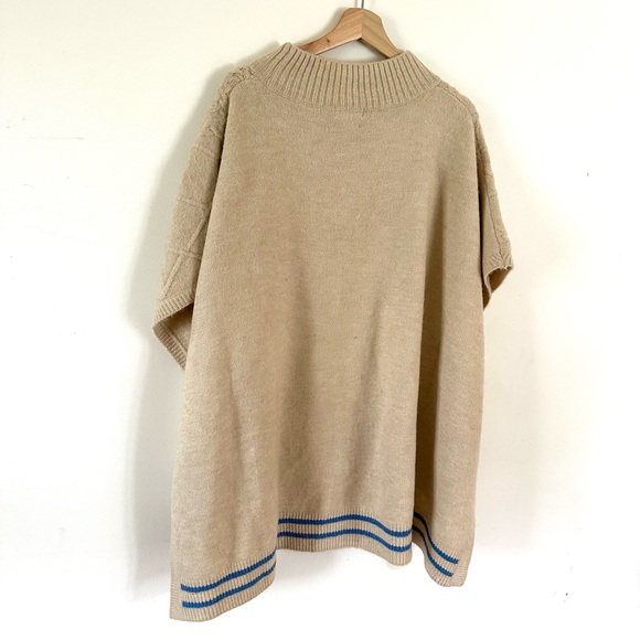 Free People Harbour Stripe Cable Poncho Cream Light Blue Stripe One Size - Picture 6 of 7
